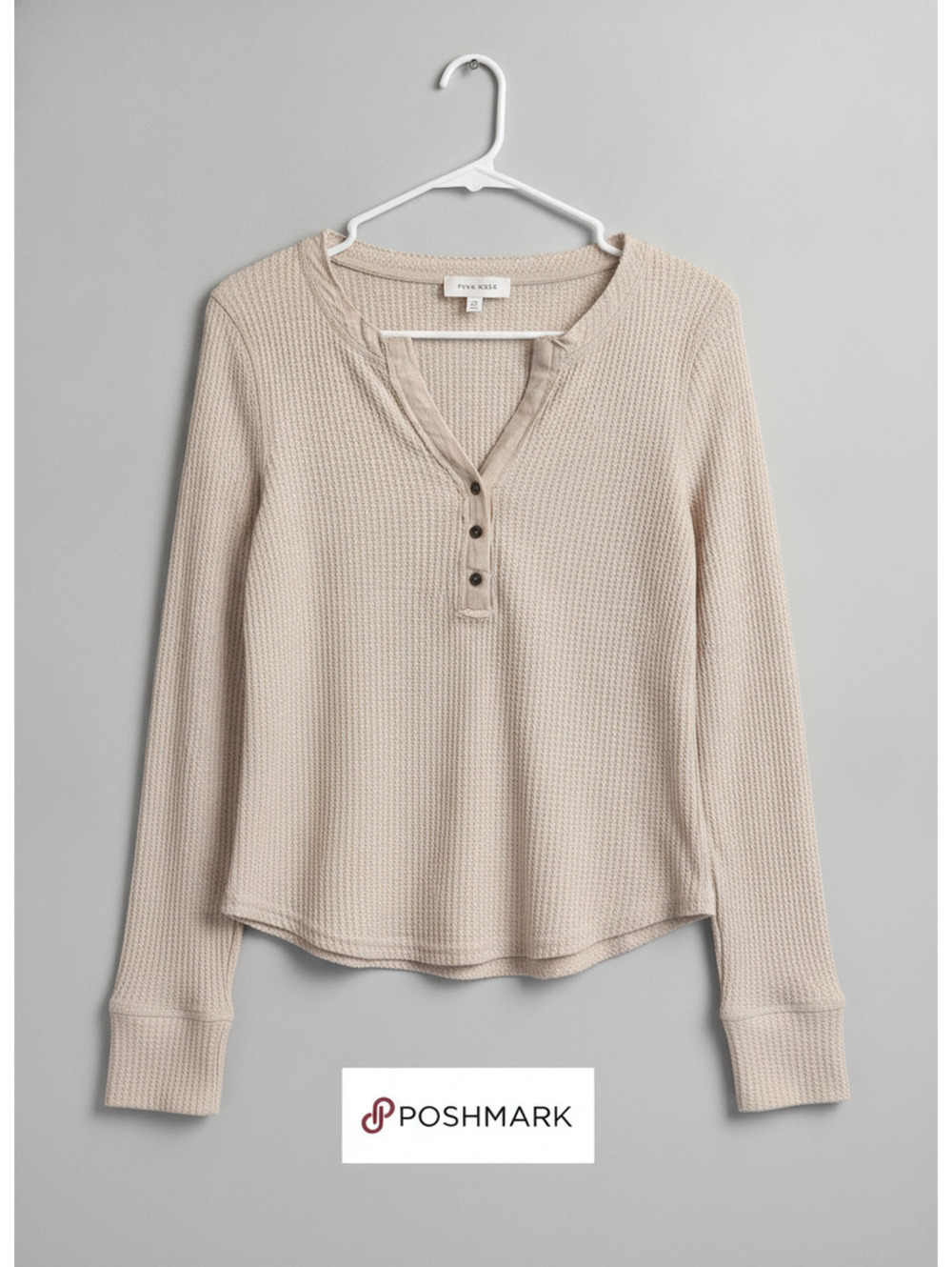 Pink Rose Cream Waffle Knit Long Sleeve Top, Size Large